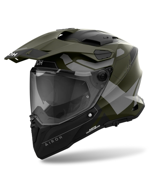 AIROH DUAL MOTORCYCLE HELMET COMMANDER 2 REVEAL MILITARY GREEN M  | ADVENTURE HELMET
