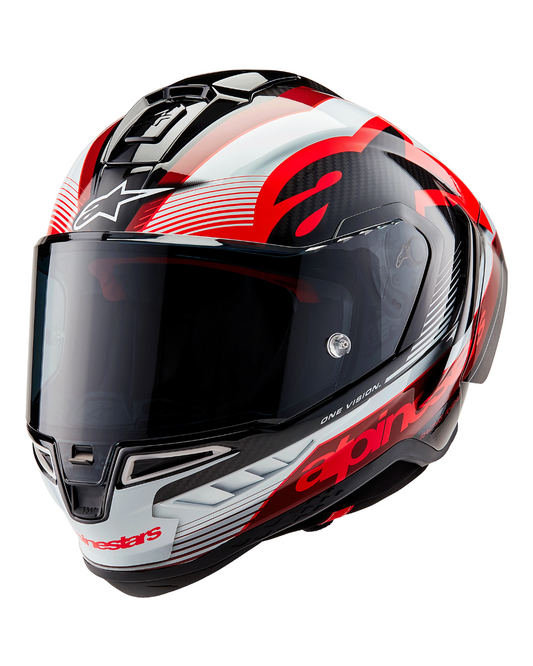ALPINESTARS SUPERTECH R10 TEAM CARBON HELMET BLACK CARBON RED WHITE GLOSSY MEDIUM | STREET HELMET