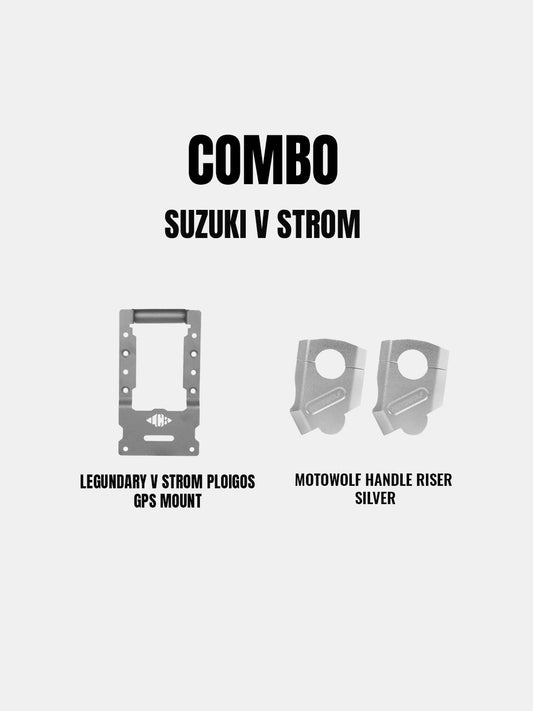 LEGUNDARY PLOIGOS GPS MOUNT+ MOTOWOLF HANDLE RISER SILVER | V STROM 250