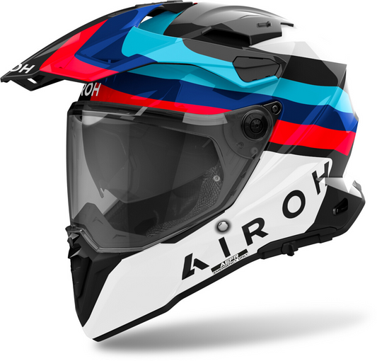 AIROH DUAL MOTORCYCLE HELMET COMMANDER 2 DOOM WHITE RED BLUE XL | ADVENTURE HELMET