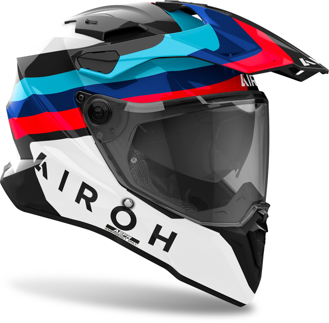 AIROH DUAL MOTORCYCLE HELMET COMMANDER 2 DOOM WHITE RED BLUE XL | ADVENTURE HELMET