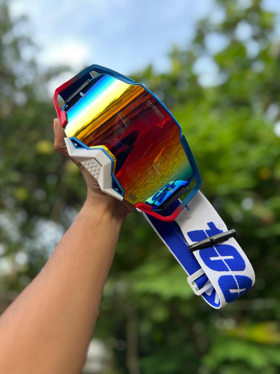 100% ARMEGA NEW BLUE + RED ( GOLDEN LENS) | MX GOGGLES