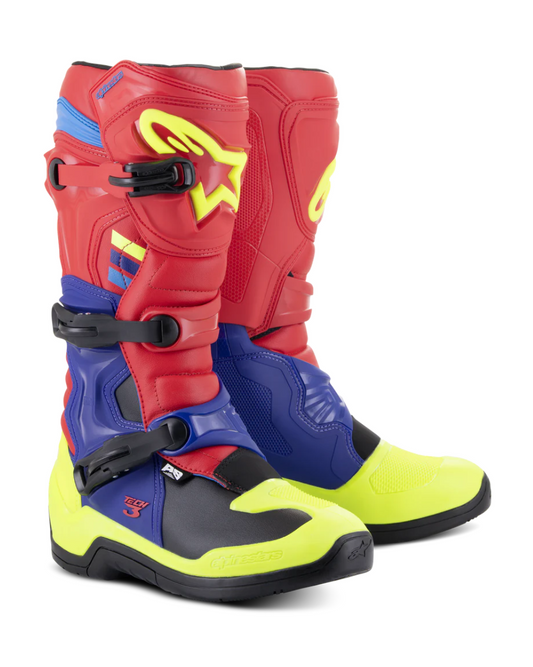 ALPINESTARS TECH 3 BRIGHT RED DARK BLUE YELLOW FLUO - US 7,8,9,10 | MX BOOTS