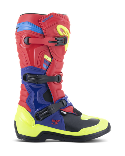 ALPINESTARS TECH 3 BRIGHT RED DARK BLUE YELLOW FLUO - US 7,8,9,10 | MX BOOTS
