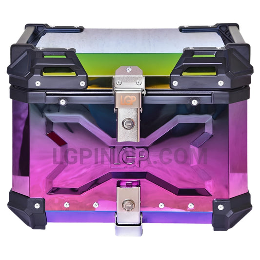 LGP - MOTORCYCLE TOP BOX 45L REFLECTIVE ALUMINUM LUGGAGE BOX WITH BACKREST – IPX5 WATERPROOF,