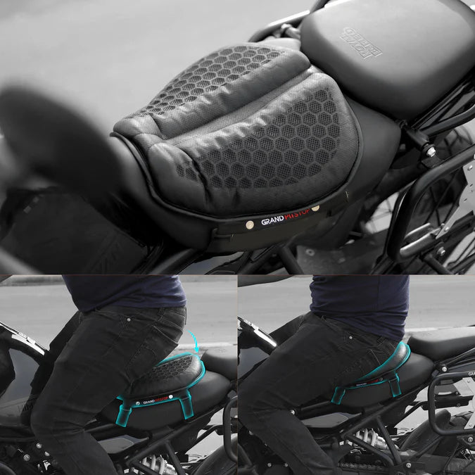MOTORCYCLE HONEYCOMB GEL SEAT CUSHION FOR MEDICAL, OFFICES, HOME, MOTORCYCLE AND CAR LUMBAR SUPPORT - UNIVERSAL FIT & BREATHABLE DESIGN