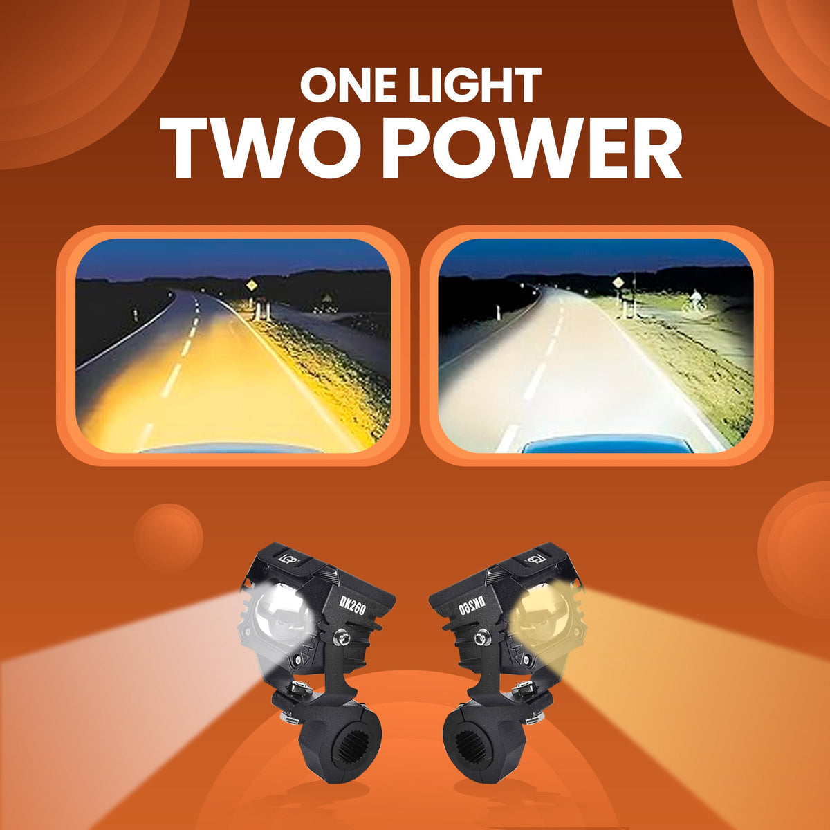 LGP DK260 LED FOG LAMP FOR BIKE (PAIR)  WIRING HARNESS & WIRED SWITCH INCLUDED  HIGH POWER, UNIVERSAL MOTO