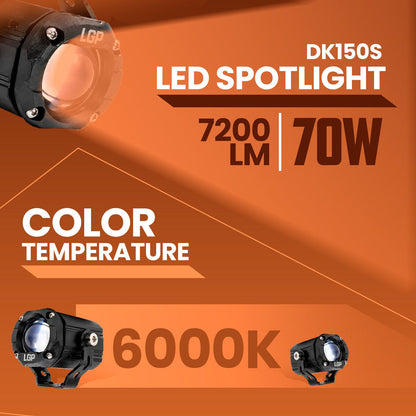 LGP DK150S 70W LED SPOTLIGHT FOR MOTORCYCLES – 7200 LUMENS AUXILIARY DRIVING LIGHT, IP68 WATERPROOF