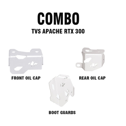 LEGUNDARY TVS APACHE RTX 300 CASQUE REAR OIL CAP + TRICORN FRONT OIL CAP + TITAN BOOT GUARDS