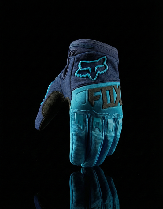 FOX BLUE AND BLACK LETTERING L | MX GLOVES