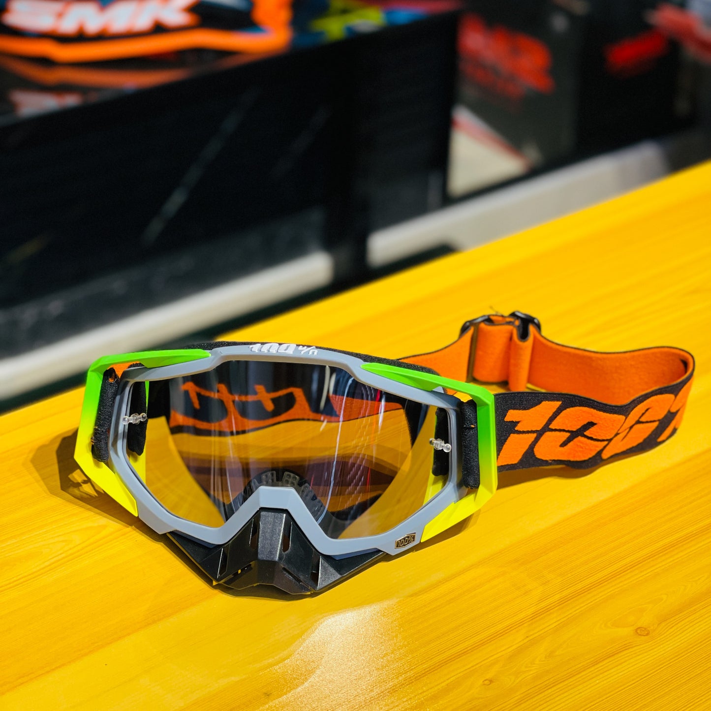 100% RACECRAFT GREEN GREY YELLOW (SILVER LENS) | MX GOGGLES