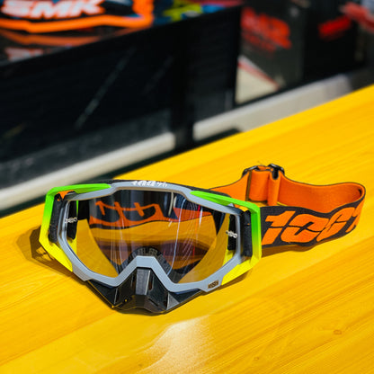 100% RACECRAFT GREEN GREY YELLOW (SILVER LENS) | MX GOGGLES