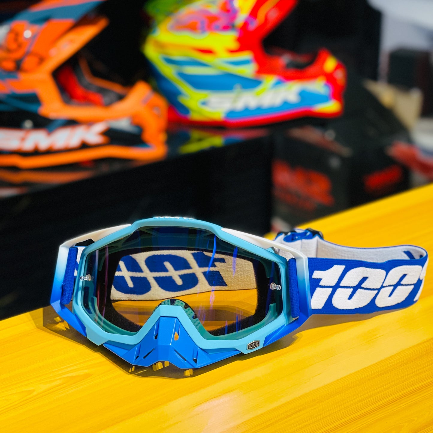 100% RACECRAFT BLUE WHITE AQUA (BLUE LENS) | MX GOGGLES