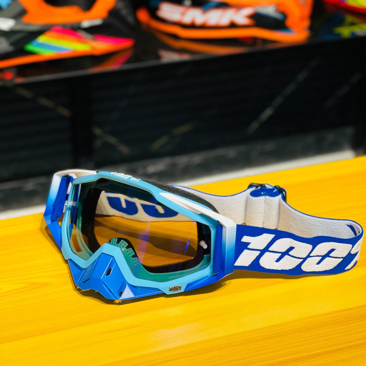 100% RACECRAFT BLUE WHITE AQUA (BLUE LENS) | MX GOGGLES