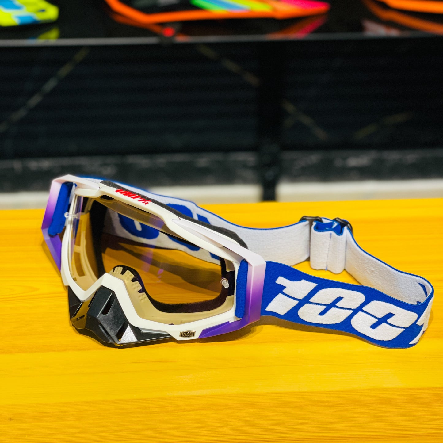 100% RACECRAFT BLUE WHITE (BLUE LENS) | MX GOGGLES