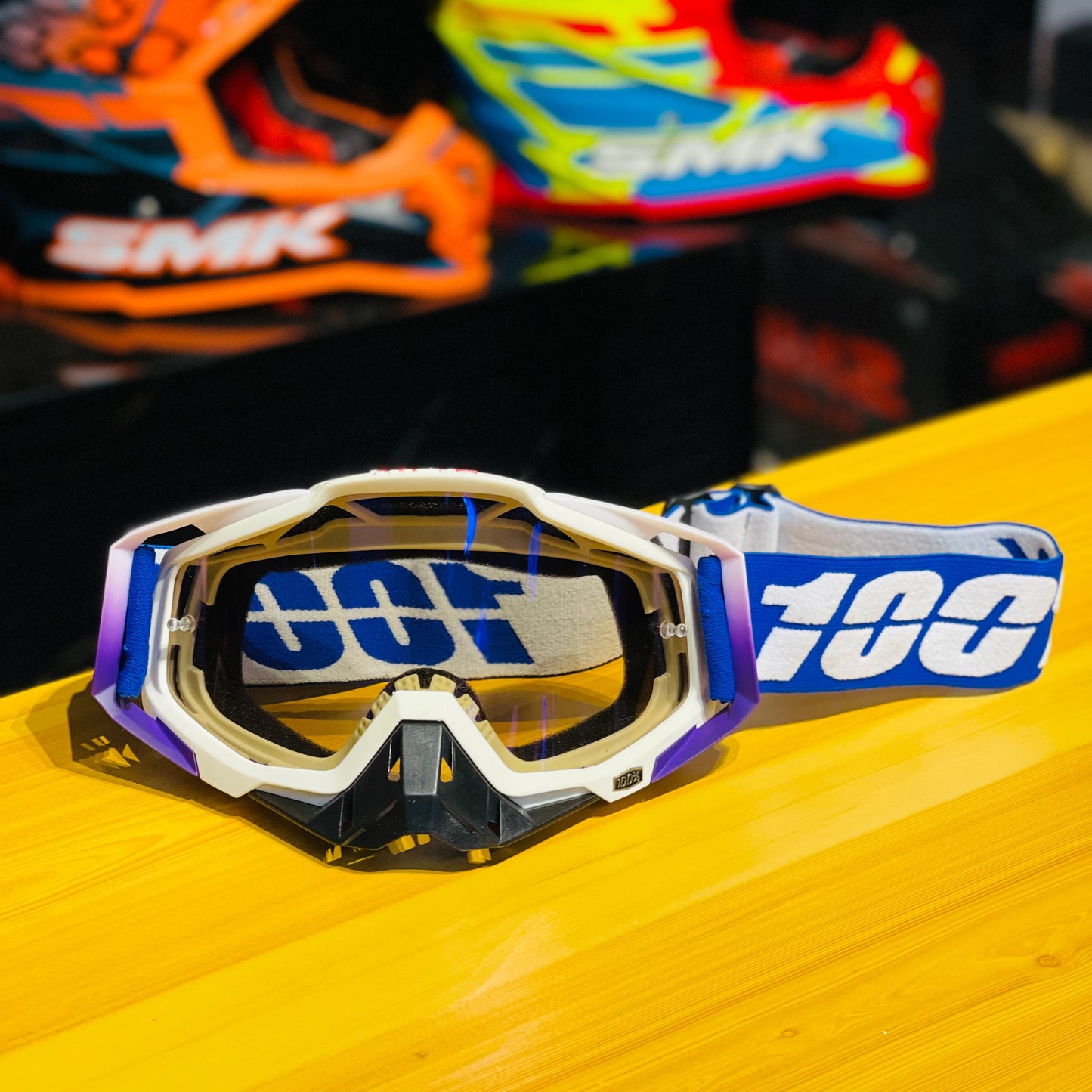 100% RACECRAFT BLUE WHITE (BLUE LENS) | MX GOGGLES