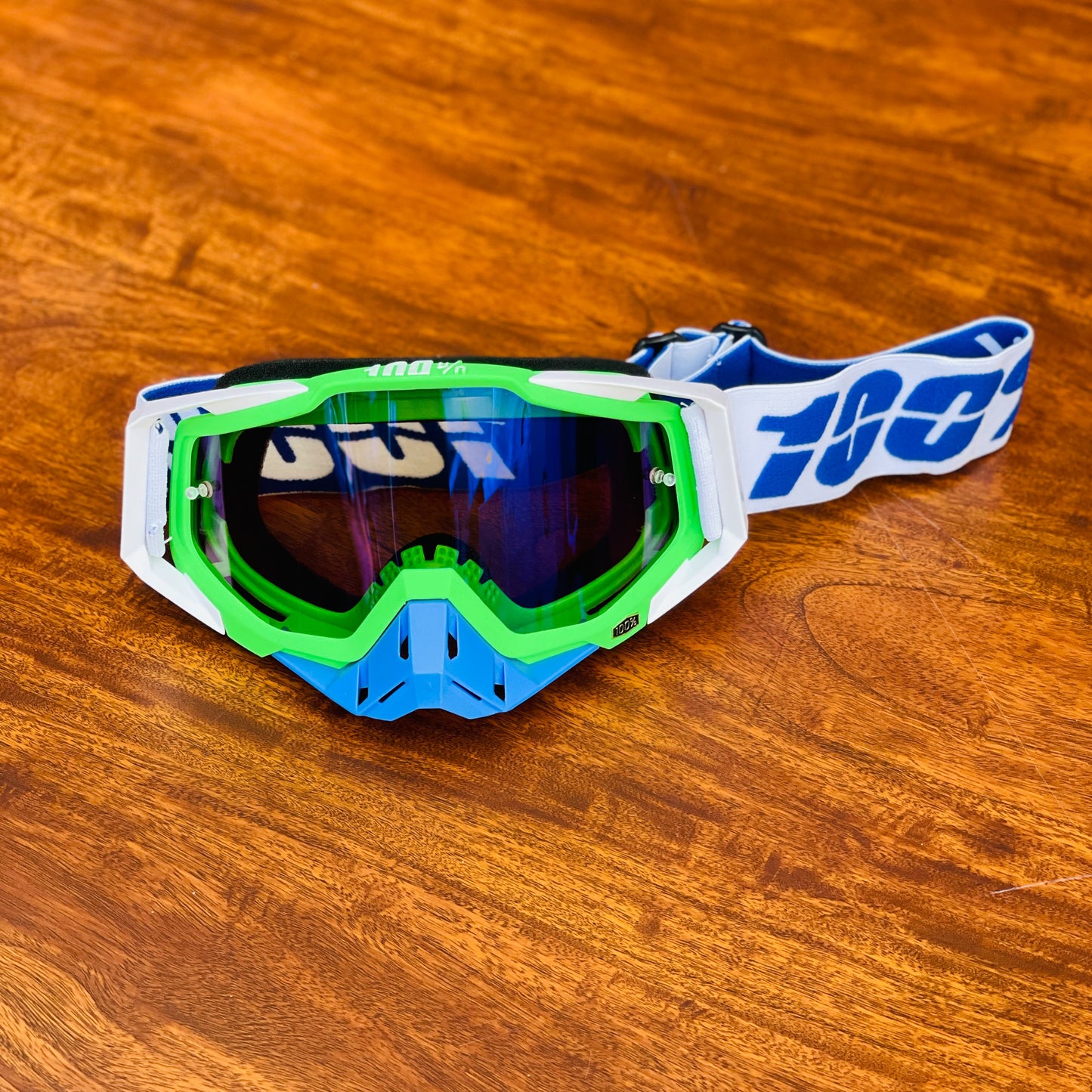 100% RACECRAFT GREEN WHITE (BLUE LENS) | MX GOGGLES