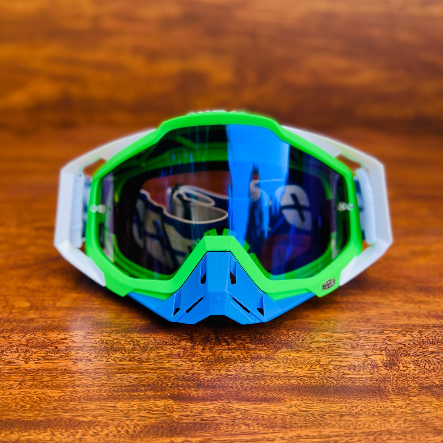 100% RACECRAFT GREEN WHITE (BLUE LENS) | MX GOGGLES