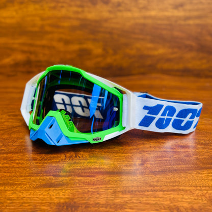 100% RACECRAFT GREEN WHITE (BLUE LENS) | MX GOGGLES