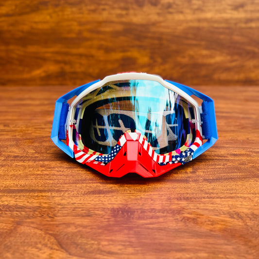 100% RACECRAFT BLUE WHITE RED STRIPES (SILVER LENS) | MX GOGGLES