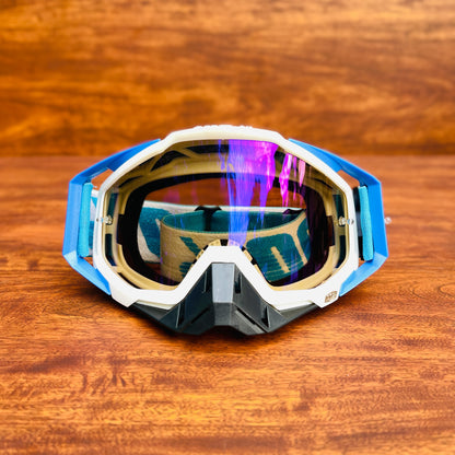 100% RACECRAFT BLUE WHITE (BLUE LENS) | MX GOGGLES