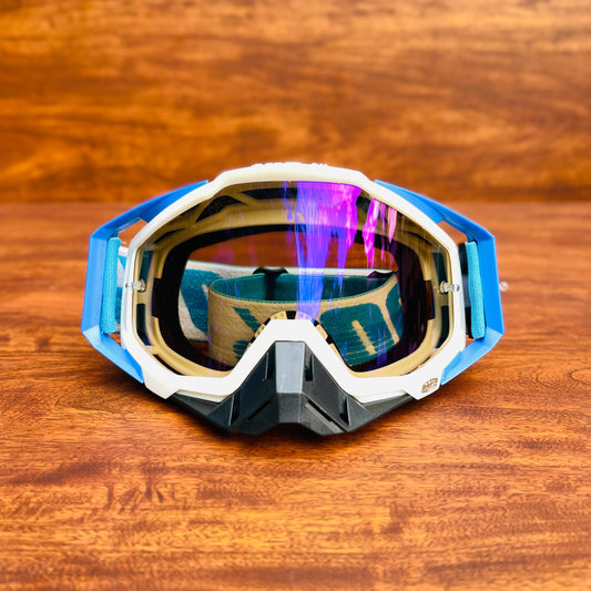 100% RACECRAFT BLUE WHITE (BLUE LENS) | MX GOGGLES