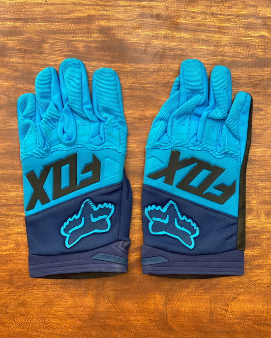 FOX BLUE AND BLACK LETTERING L | MX GLOVES