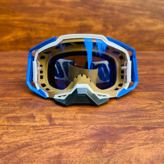 100% ARMEGA OLD BLUE - WHITE  (BLUE LENS) | MX GOGGLES