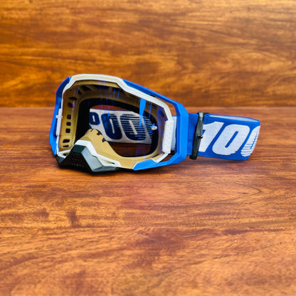 100% ARMEGA OLD BLUE - WHITE  (BLUE LENS) | MX GOGGLES