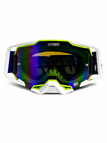 100% ARMEGA WHITE /GREEN GOGGLES ( BLUE LENS) | MX GOGGLES