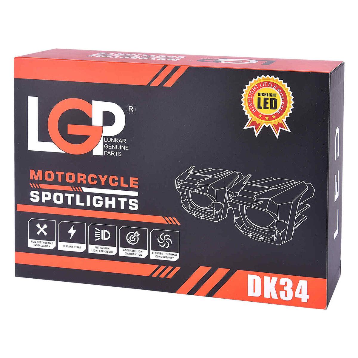 LGP DK34 DUAL BEAM LED SPOTLIGHT FOR BIKE (PAIR)  60W 7500LM, YELLOW & WHITE  WATERPROOF IP67, UNIVERSA