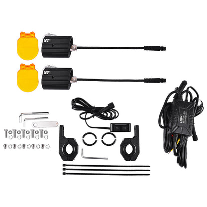 LGP- MK02 LED Spotlight for Bike Pair, 60W 7000LM, Dual Color Temperature 3000K-6000K, IP67 Waterproof, 12V-30V