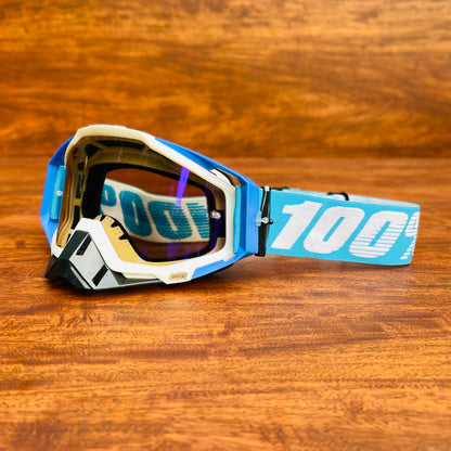 100% RACECRAFT BLUE WHITE (BLUE LENS) | MX GOGGLES