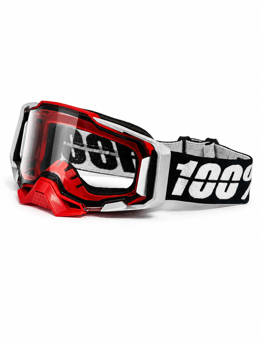 100% ARMEGA SILVER/RED GOGGLES  (CLEAR LENS ) | MX GOGGLES