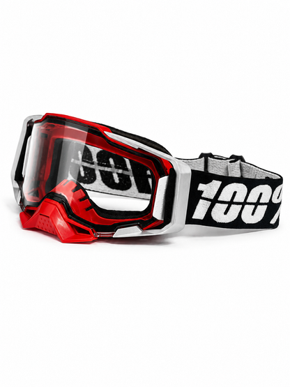100% ARMEGA SILVER/RED GOGGLES  (CLEAR LENS ) | MX GOGGLES