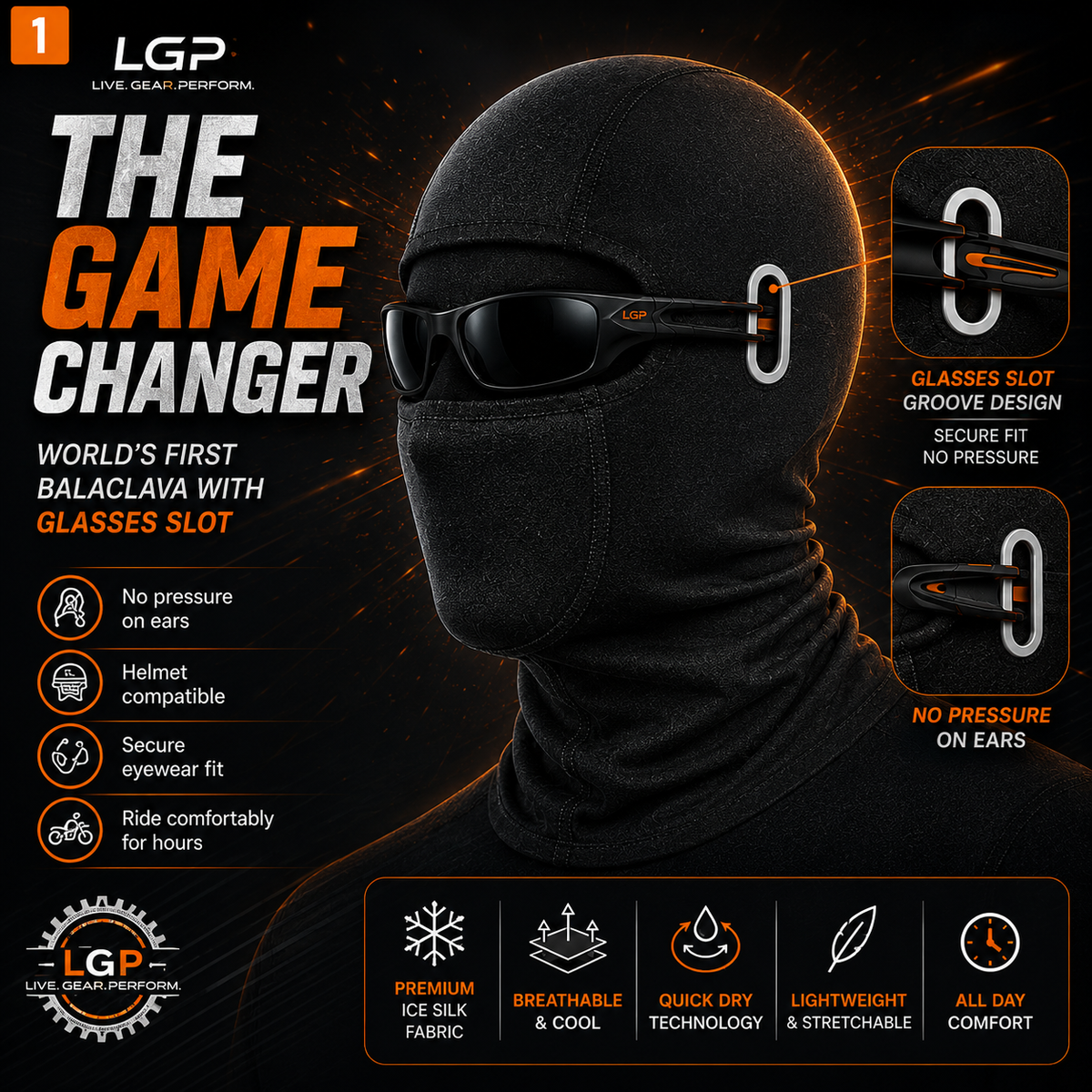 LGP- PREMIUM BALACLAVA WITH EYEGLASS SLOT, BREATHING & ICE SHRED INSULATION, LIGH