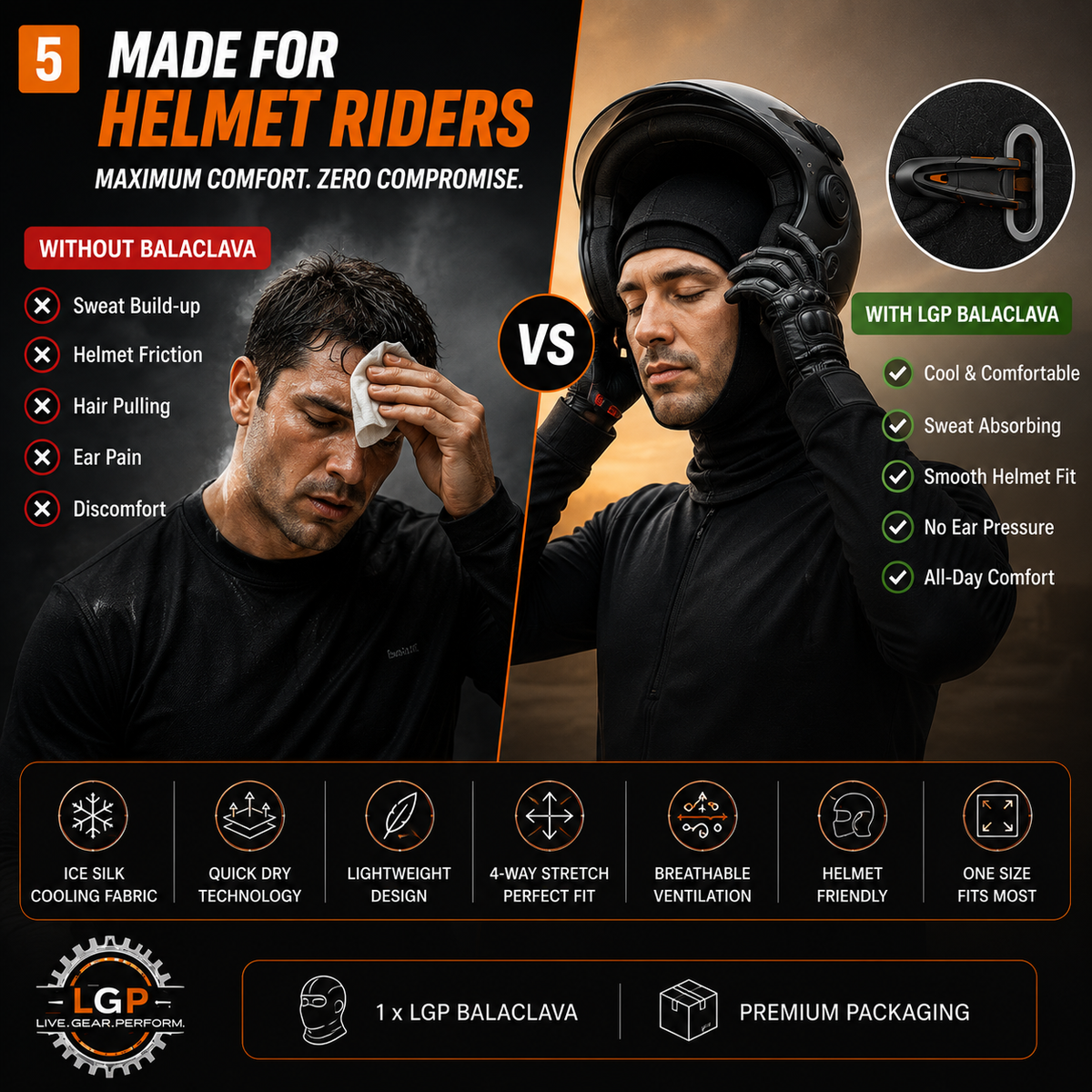 LGP- PREMIUM BALACLAVA WITH EYEGLASS SLOT, BREATHING & ICE SHRED INSULATION, LIGH