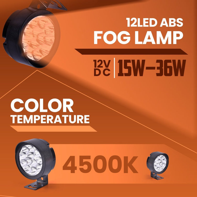 LGP- 12 LED ABS FOG LAMP FOR BIKE, WATERPROOF AUXILIARY DRIVING LIGHT, IP67, 12V 15W–36W, WIDE-ANGLE BEAM