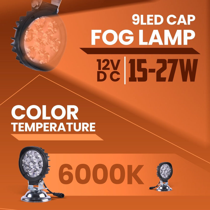 LGP- 9 LED CAP FOG LAMP FOR BIKE, COMPACT WATERPROOF AUXILIARY LIGHT, 12V 15W–27W, IP67, UNIV