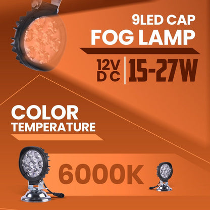 LGP- 9 LED CAP FOG LAMP FOR BIKE, COMPACT WATERPROOF AUXILIARY LIGHT, 12V 15W–27W, IP67, UNIV