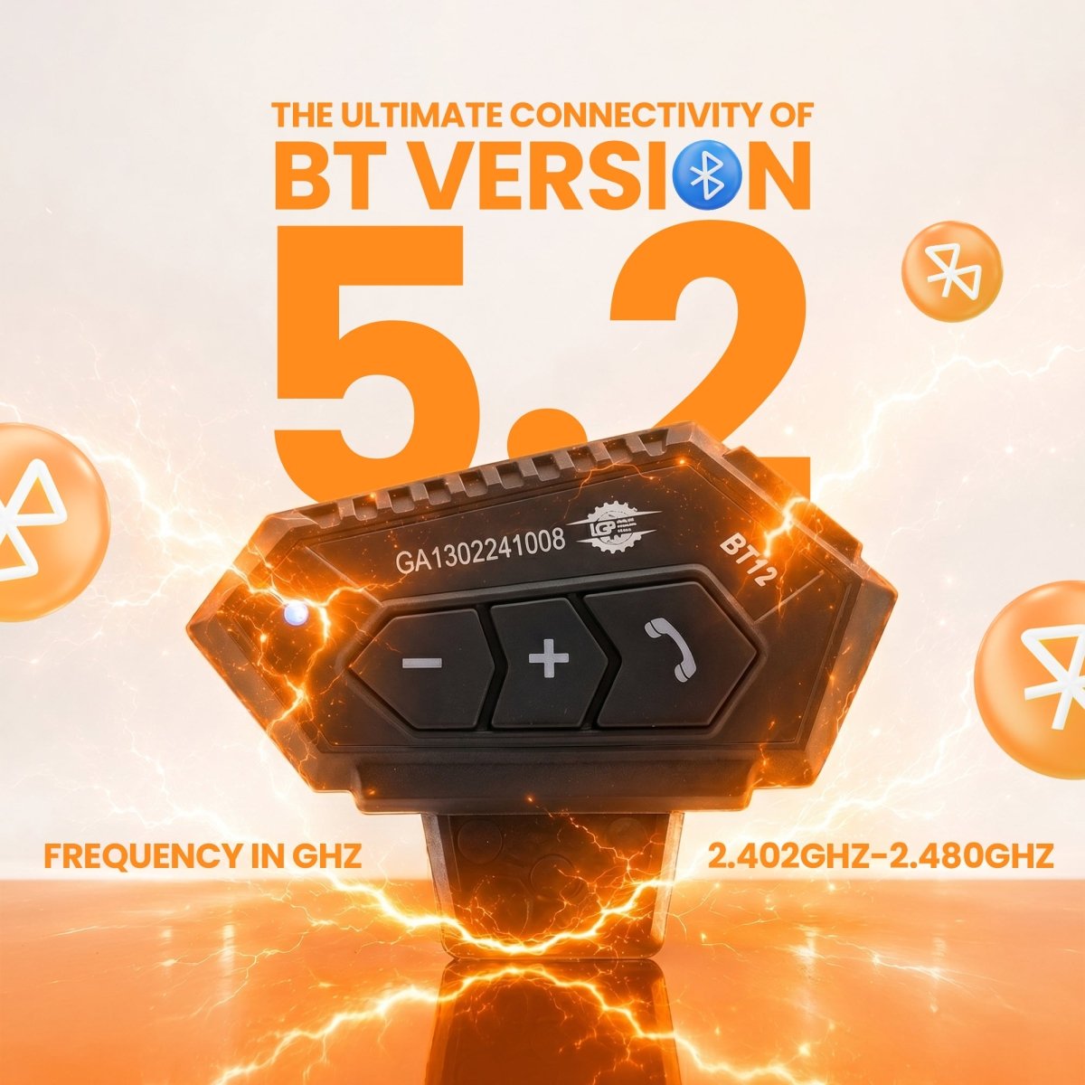 LGP- BLUETOOTH BT-12 WIRELESS MOTORCYCLE HELMET HEADSET WITH MIC, WATERPROOF EXTERNAL FITMENT, BL