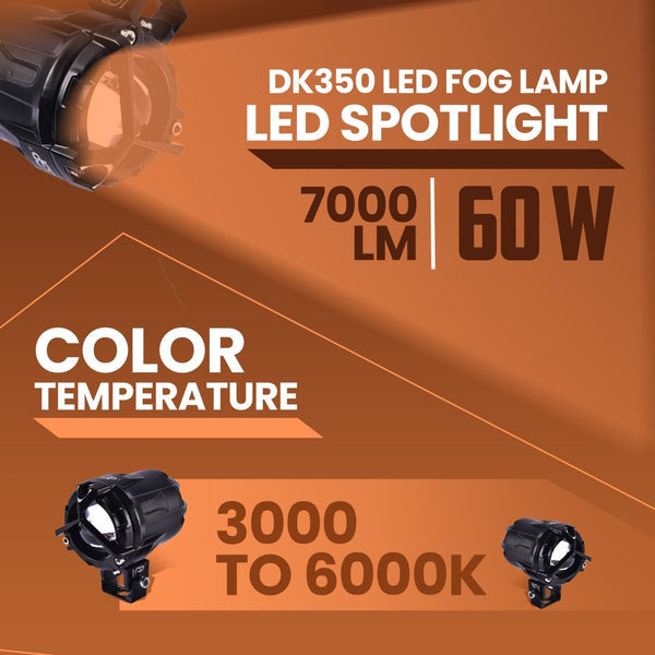 LGP- DK350 LED FOG LAMP FOR BIKE PAIR, 7000LM 60W, WIRELESS SWITCH & WIRING KIT WITH MOUNTING CLAMPS, IP67,