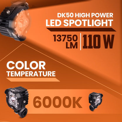 LGP DK50 HIGH POWER LED SPOTLIGHT FOR BIKE (PAIR)  110W 13750LM  IP67 WATERPROOF AUXILIARY FOG L
