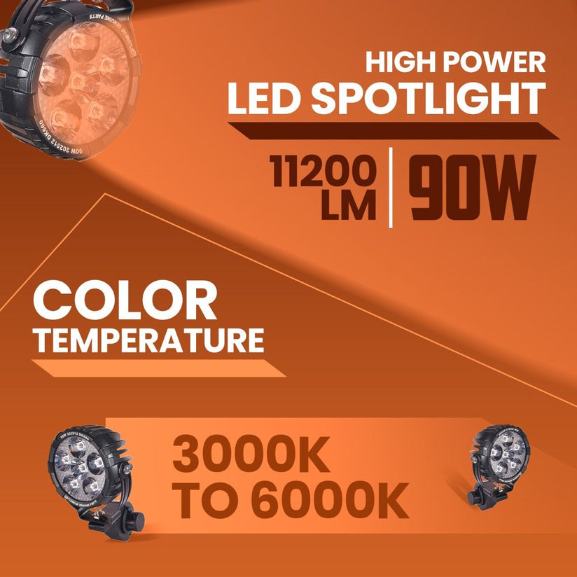 LGP DK660 HIGH POWER LED SPOTLIGHT FOR BIKE (PAIR)  90W 11200LM  IP67 WATERPROOF AUXILIARY FOG L