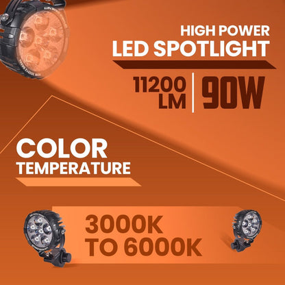 LGP DK660 HIGH POWER LED SPOTLIGHT FOR BIKE (PAIR)  90W 11200LM  IP67 WATERPROOF AUXILIARY FOG L