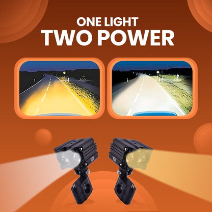 LGP- MK05 DUAL BEAM LED SPOTLIGHT FOR BIKE PAIR, 80W 7000LM, YELLOW LOW BEAM & WHITE HIGH BEAM, IP67 W