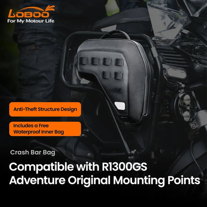 LOBOO CRASH BAR BAGS BHGB13BK (5L PAIR) FOR BMW R1300GS ADVENTURE (2024+) - ANTI-THEFT EVA HARD SHELL STORAGE