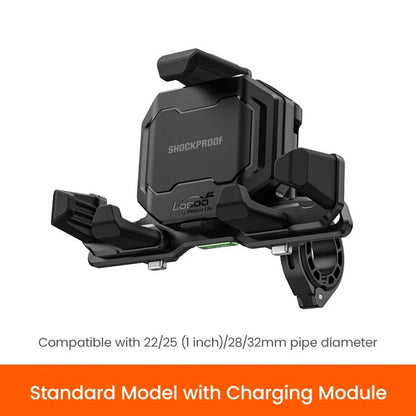 LOBOO PH06 ANTI-VIBRATION PHONE MOUNT - MAGNETIC DAMPING + 15W WIRELESS CHARGING - ALUMINUM MOTORCYCLE HOLDER (FITS 4.7-7.2 PHONES)