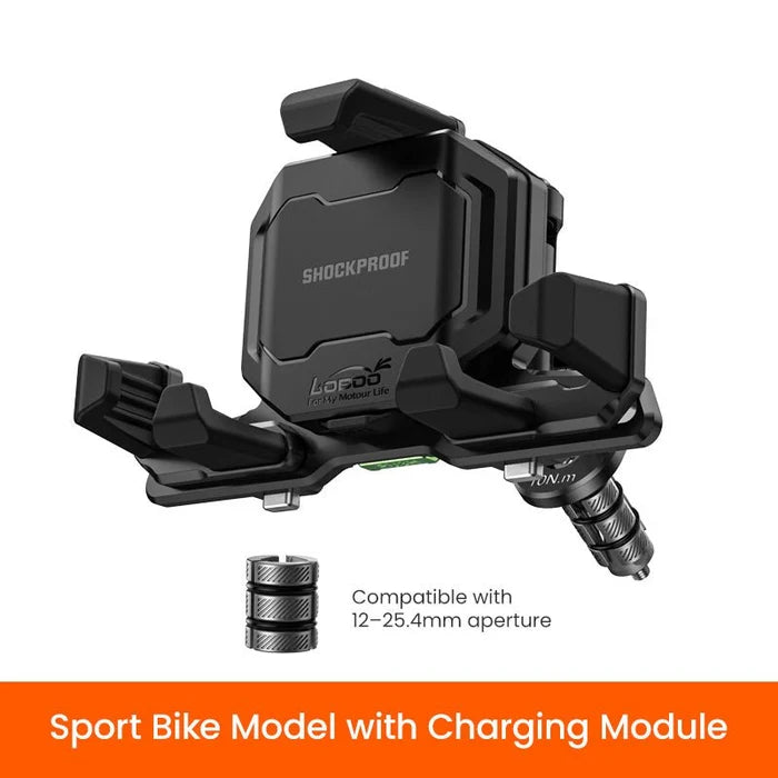 LOBOO PH06 ANTI-VIBRATION PHONE MOUNT - MAGNETIC DAMPING + 15W WIRELESS CHARGING - ALUMINUM MOTORCYCLE HOLDER (FITS 4.7-7.2 PHONES)