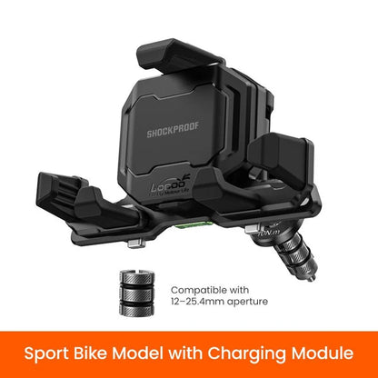 LOBOO PH06 ANTI-VIBRATION PHONE MOUNT - MAGNETIC DAMPING + 15W WIRELESS CHARGING - ALUMINUM MOTORCYCLE HOLDER (FITS 4.7-7.2 PHONES)